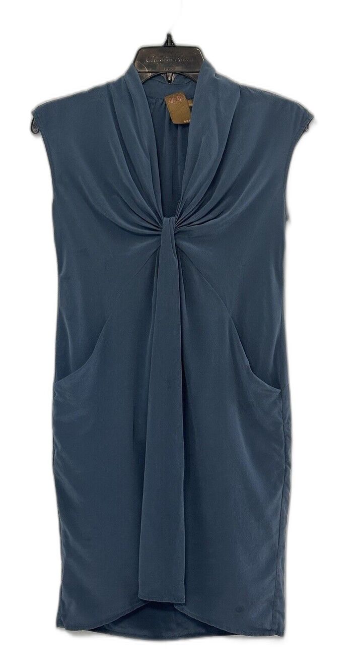 Ali Ro Size 0 100% Silk Blue Twist Gathered Front Dress Minimalist Timeless